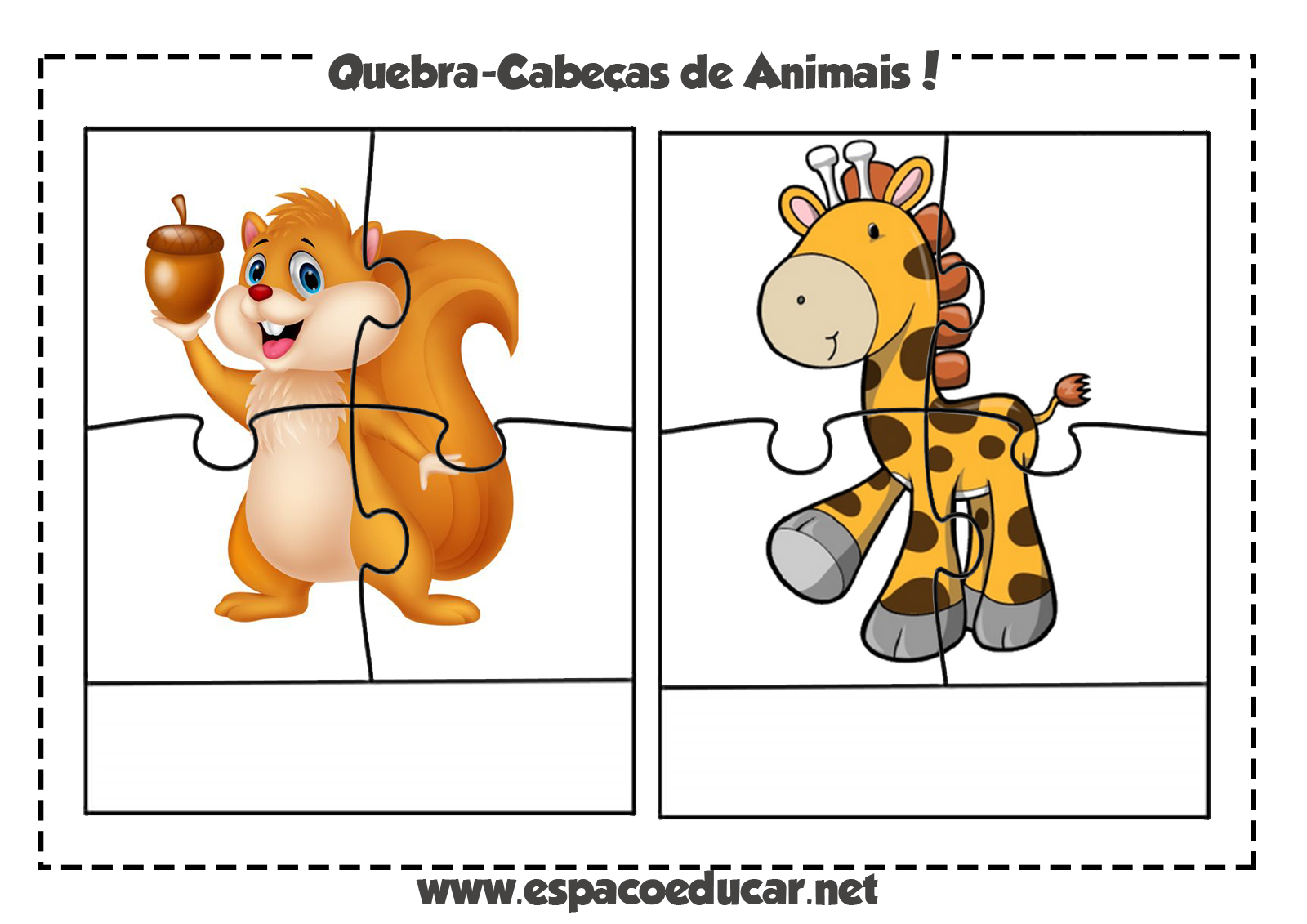 Jogo educativo grátis: quebra-cabeça de animais para imprimir e  escrever!-ESPAÇO EDUCAR